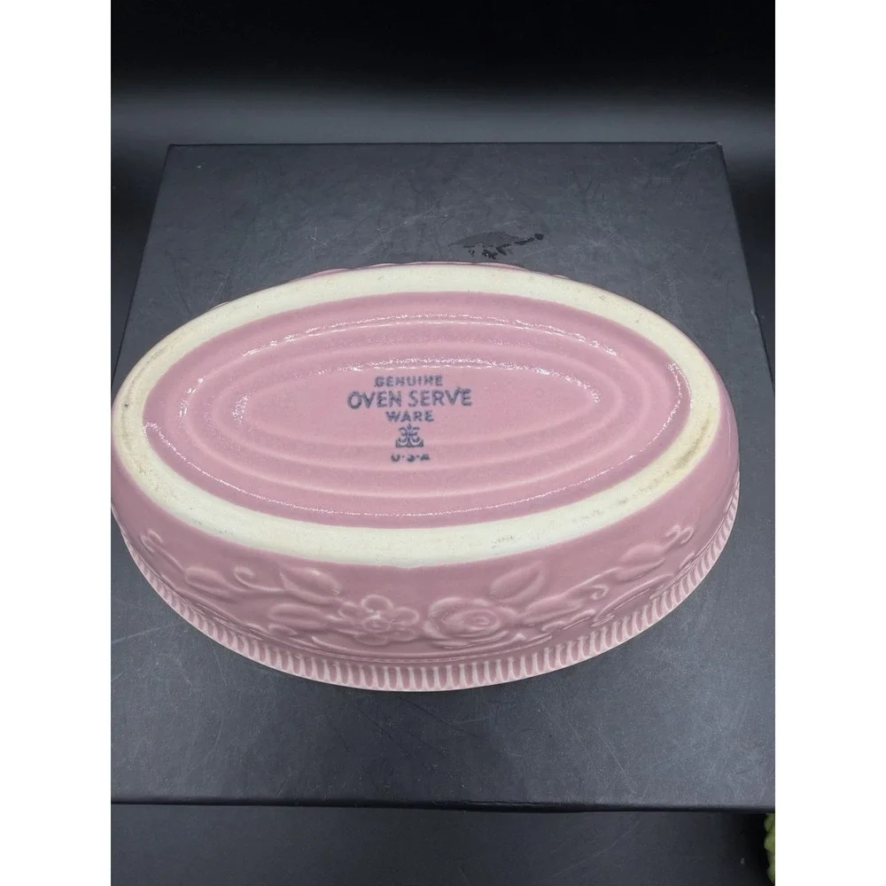 🌸🍽️ Vintage Home Laughlin Oven Serve Pink Embossed Oval Dish – USA Pottery 🍽️